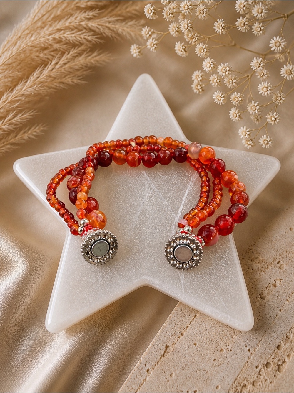 Carnelian Magnetic Beaded Bracelet – 7.5 inches - Picture 2 of 2